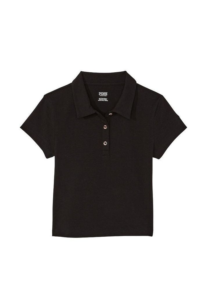 Женская футболка поло Cotton ShortSleeve Polo S черная Victoria's Secret (282964716)