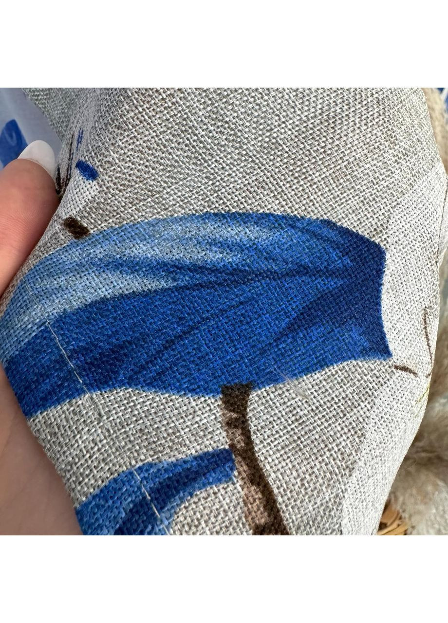 Елегантний комплект: штори (імітація льон) + тюль (батист) сіро-синього кольору з квітковим малюнком. No Brand (370278942)