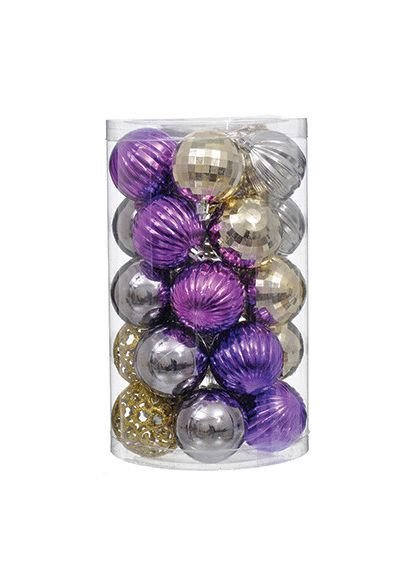 Набор пластиковых шариков Jumi 25 шт 6 см золотые серебряные фиолетовые елочные шары для декора ProDobro (367267244)