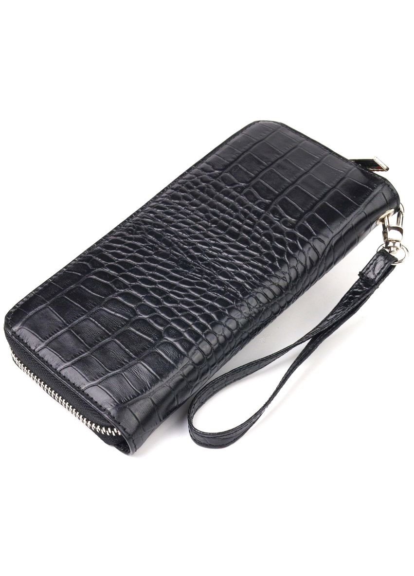 Женский кошелек из натуральной фактурной кожи под крокодила 21623 Черный Canpellini (306881386)