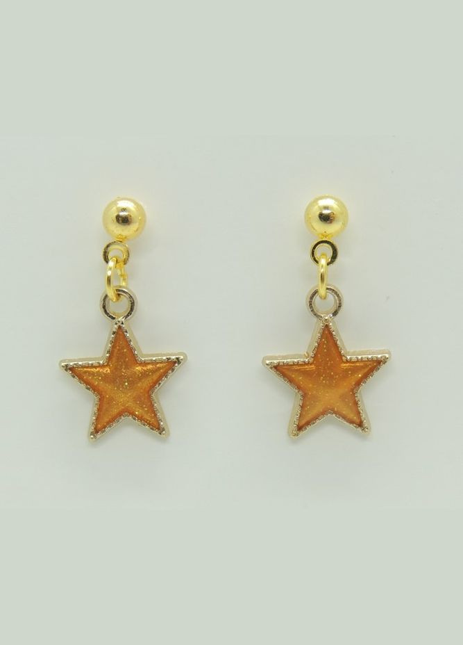 Серьги серьгигвоздики (пусеты) Оранжевые звезды эмаль 2.1 см золотистые Liresmina Jewelry (285111013)