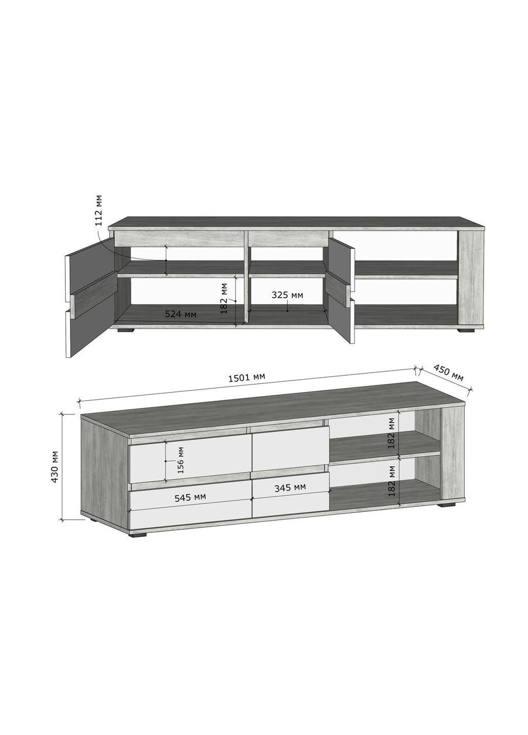 ТВ тумба T-205 Корпус. Фасад Белый. Ш1500*В430*Г450 MORELI (313859652)