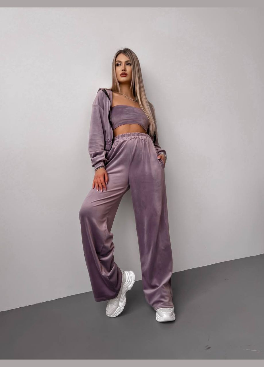 Велюровий костюм двійка з укороченою кофтою та широкими штанами Nositi 10447-12 (316190395)