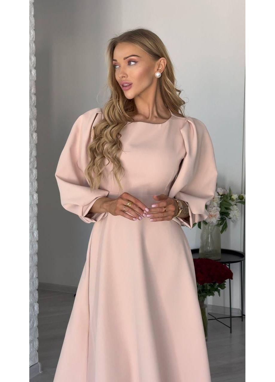 Бежевое праздничный, повседневный, вечернее, кэжуал, деловое женское платье колокол No Brand однотонное