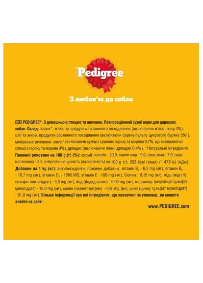 Сухий корм для собак (5998749144961) Pedigree з птицею та овочами 2.6 кг (369881744)