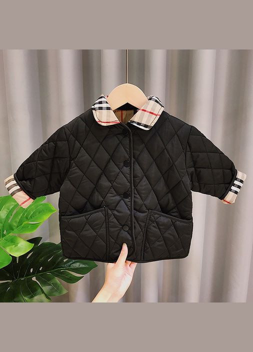 Черная демисезонная куртка детская стеганная двусторонняя с воротником стойкой ( ) (13158) Qoopixie