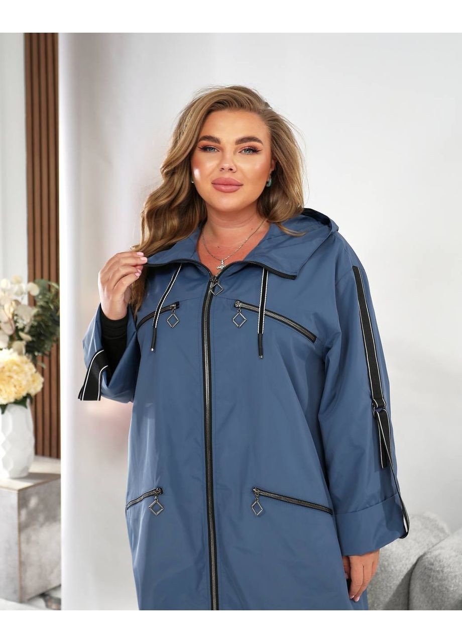 Жіночий батальний плащ осінь-весна довгий з капюшоном на блискавці демісезон (355876679)