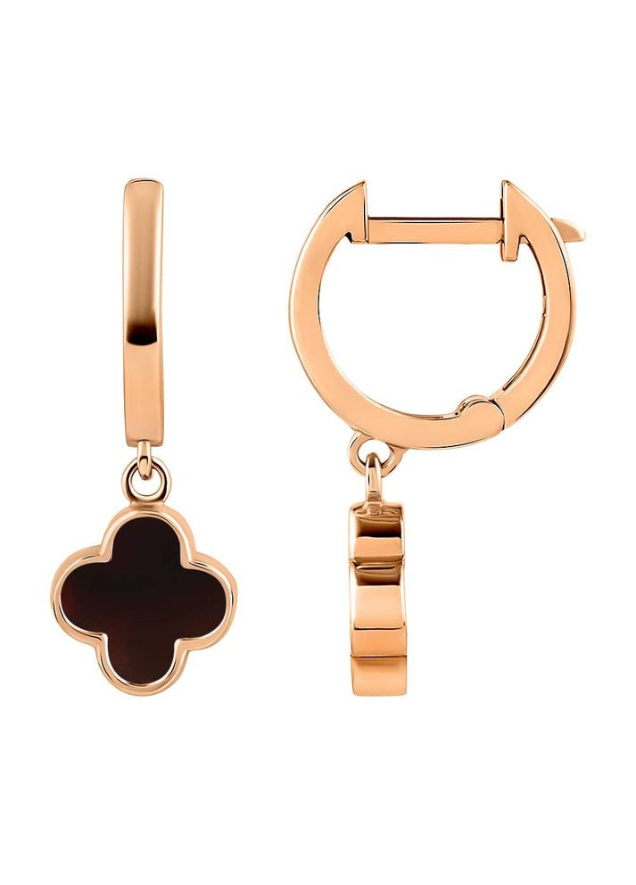 Золотые серьги Клевер с красным агатом (з40056.4) IRIJ (331016825)