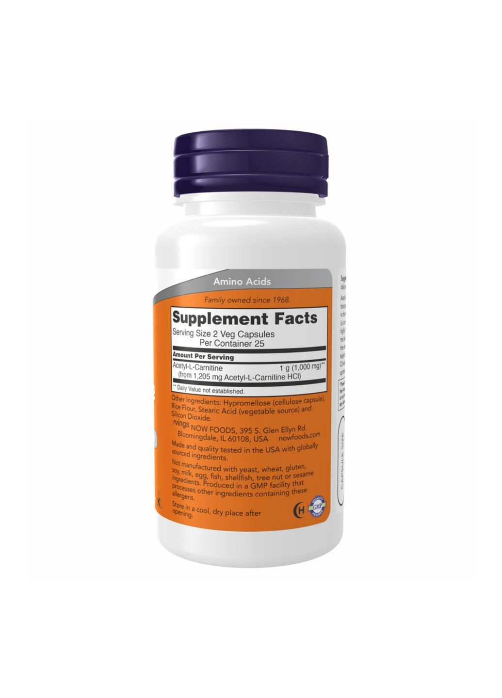 Ацетил-L-карнитин, 500 мг, 50 вегетарианских капсул Now Foods (353378676)