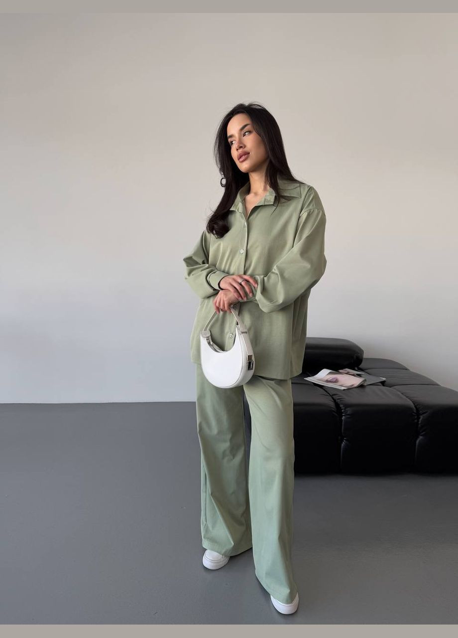 Бавовняний прогулянковий костюм оливкового кольору 31464 No Brand (323642431)