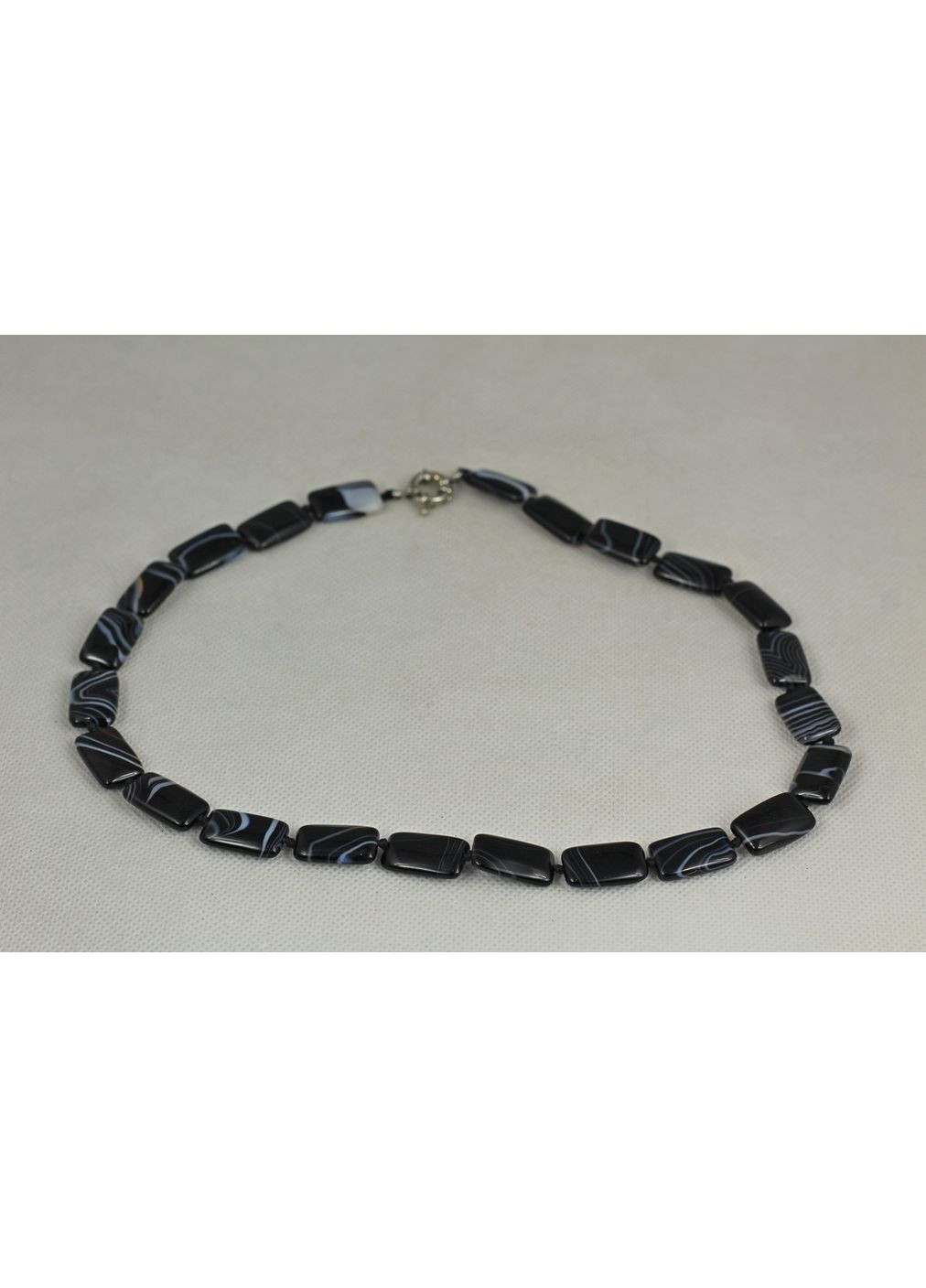 Буси Агат чорний прямокутник 53 см сріблсяті No Brand (366963421)