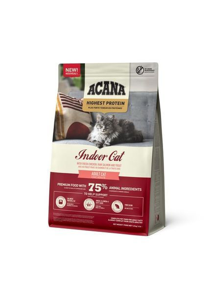 Корм для котов всех пород HIGHEST PROTEIN INDOOR CAT 1.8KG с уткой, курицей и яйцами Acana (368831736)