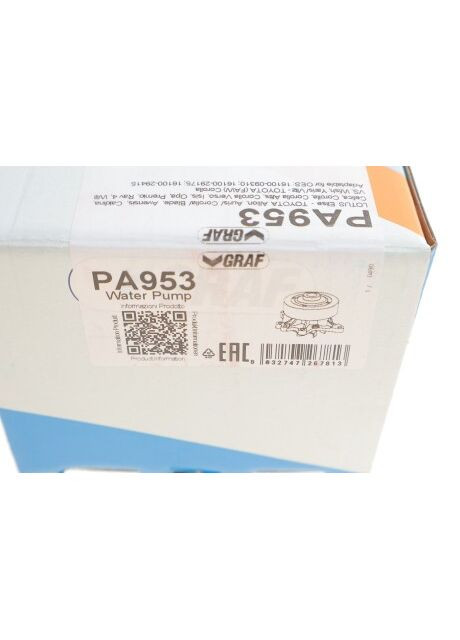 Насос воды Toyota Avensis 1.6/1.8 03-08/Corolla 1.4-1.8 VVT-i 02-13/Rav4 1.8 01-05 (B/B) (6 лоп) PA953 UA63 Graf (345761807)