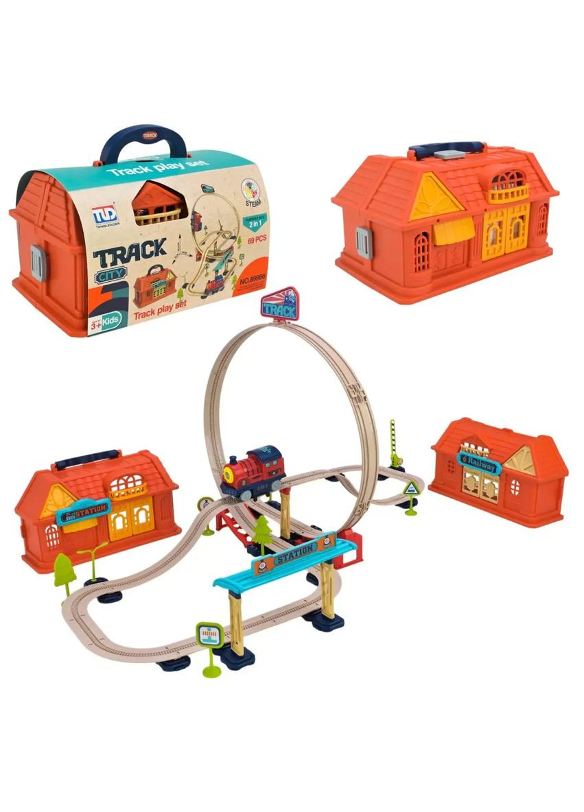 Игрушка трек железная дорога 2 в 1 Track City в чемодане 69 элементов Tengleader 89966 No Brand (362431996)