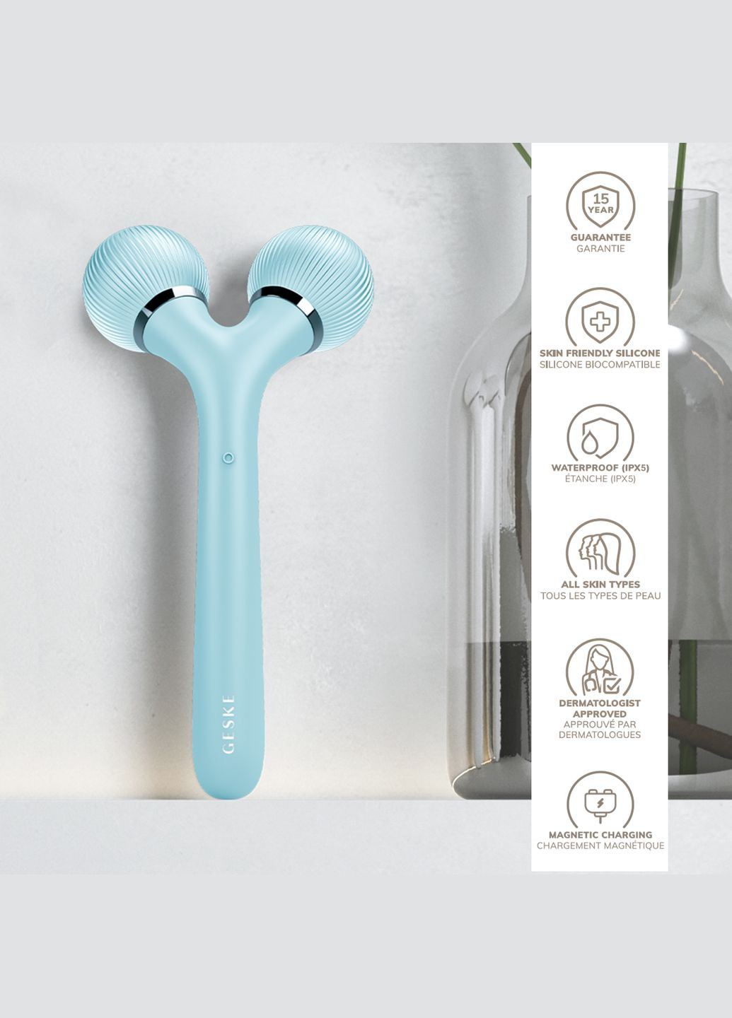 Электронный ультразвуковой ролик для лица и тела Sonic Facial&Body Roller 4в1 turquoise GESKE (341525878)