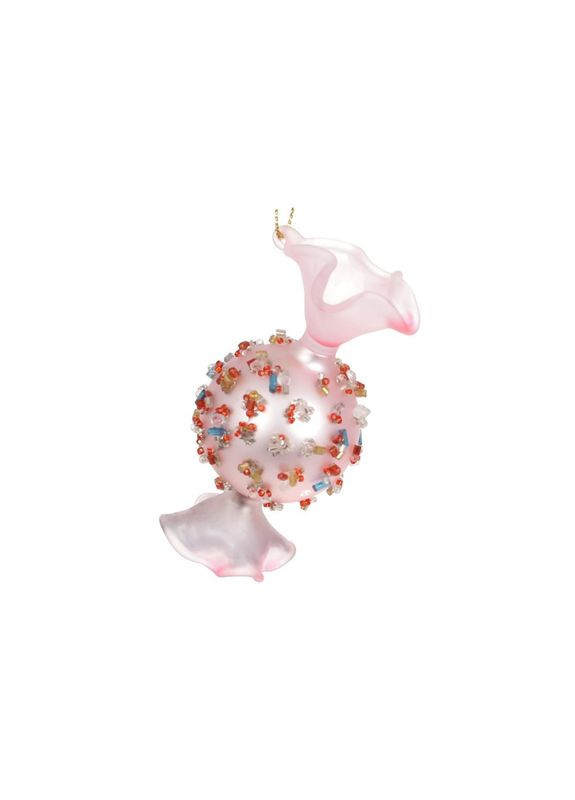 Елочное украшение конфета с декором из бисера 8см, цвет-нежно-розовый No Brand (314937245)