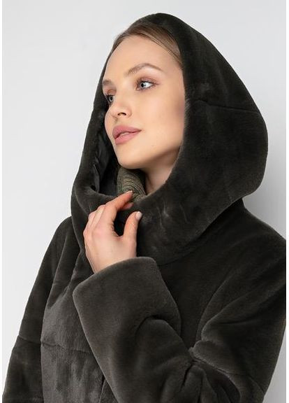 Пальто с капюшоном из экомеха 1062-1M-C Хаки Винтаж/ Хаки Винтаж SAM S Samange (367724738)