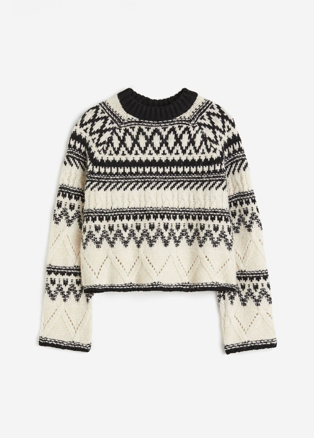 Черно-белый зимний свитер жаккардового цвета H&M