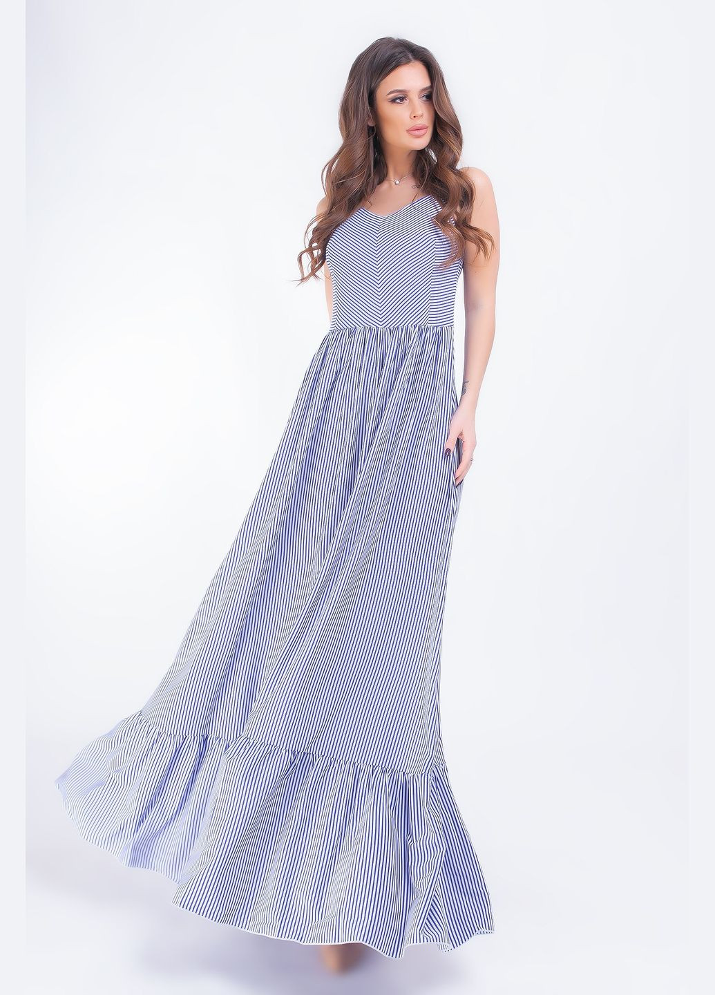 Синя святковий, ділова, повсякденний, кежуал стильна сукня-сарафан у смужку No Brand в смужку