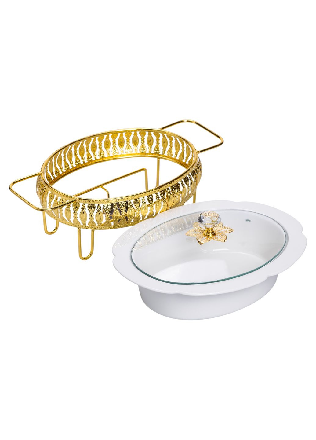 Мармітниця порцелянова овальна 1.2 л на золотистій підставці з підігрівом, Yiwu (361678271)