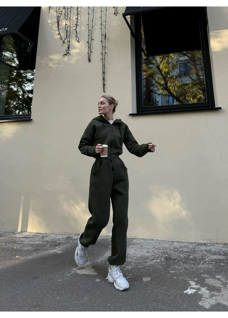 Теплий жіночий комбінезон з капюшоном на флісі — заміри в описі GD/GL Модний простір (364967196)