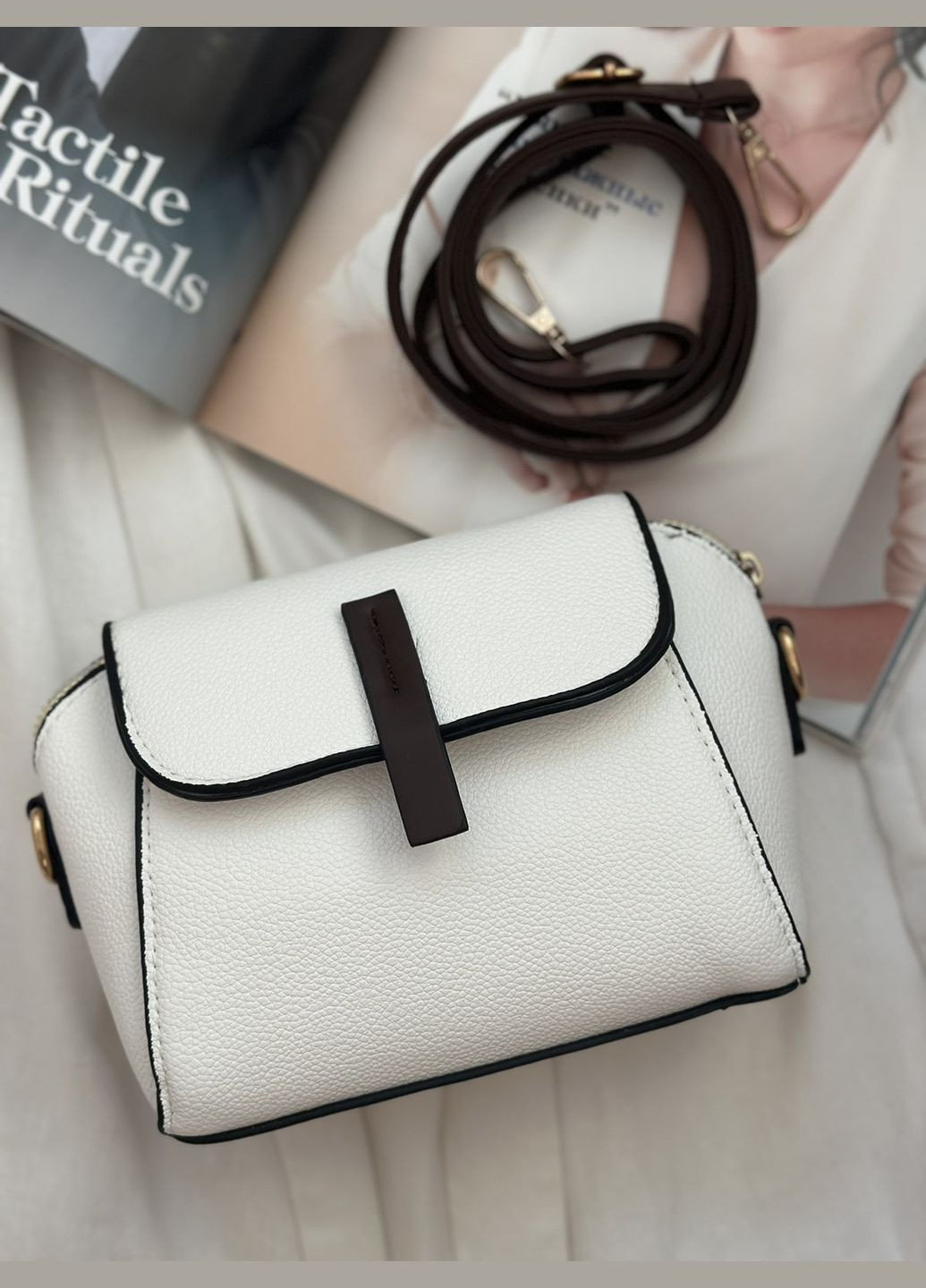 Маленька сумка крос-боді Біла з коричневим No Brand (294985913)