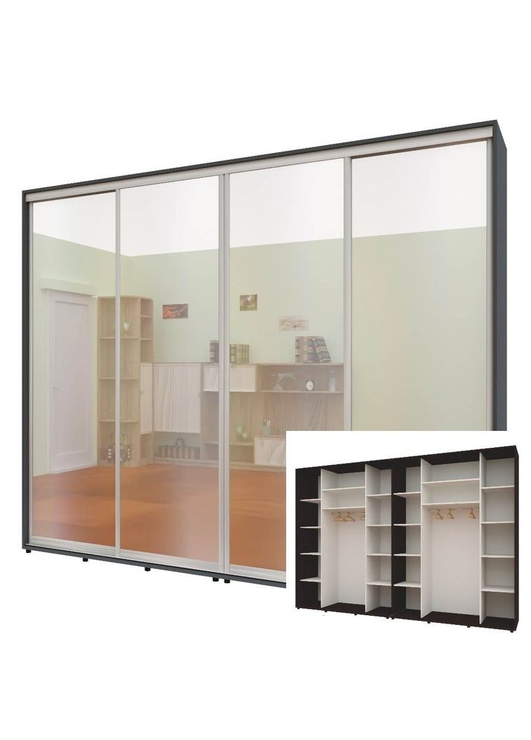 Шафа-купе чотиридверна 300*60*220 см Венге 4 двері Дзеркало Максі Комфорт Меблі (360447659)