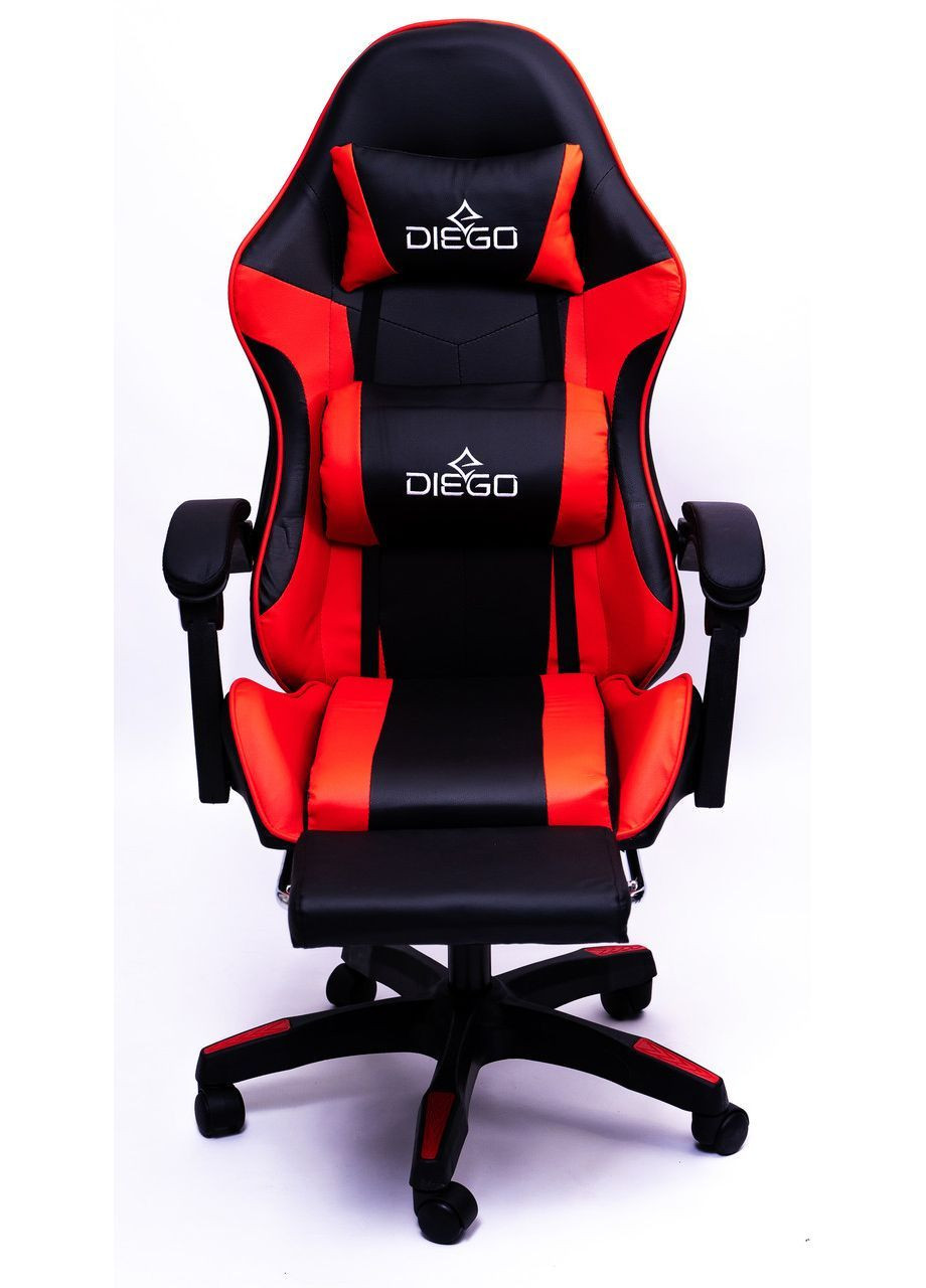 Крісло геймерське з підставкою для ніг і масажем чорно-червоне Diego (371812231)