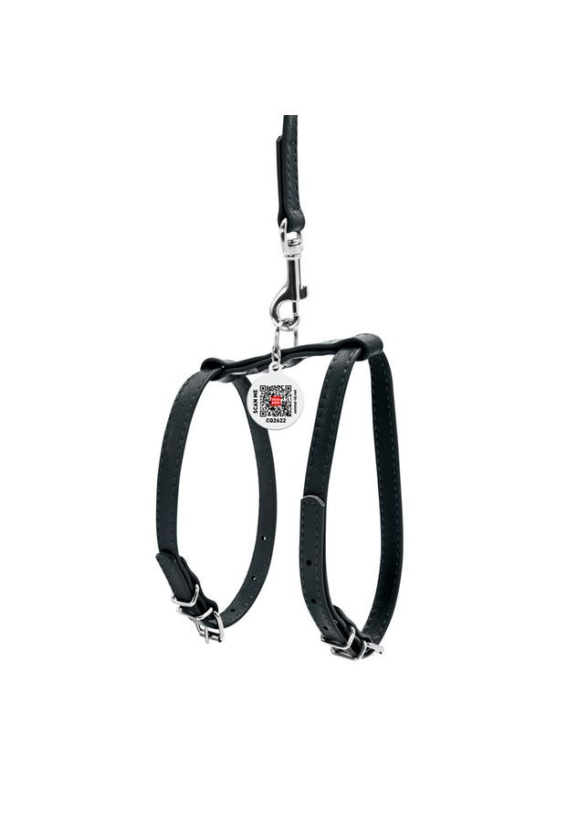 Шлея з повідцем для собак шкіряна WAUDOG Glamour з QR паспортом, Ш 9 мм, А 20-30 см, В 30-40 см чорний No Brand (363200558)