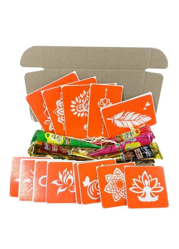 Набір кольорової хни з трафаретами для біо-тату №4 color-henna-set-04 Fresh Tattoo (395303526)