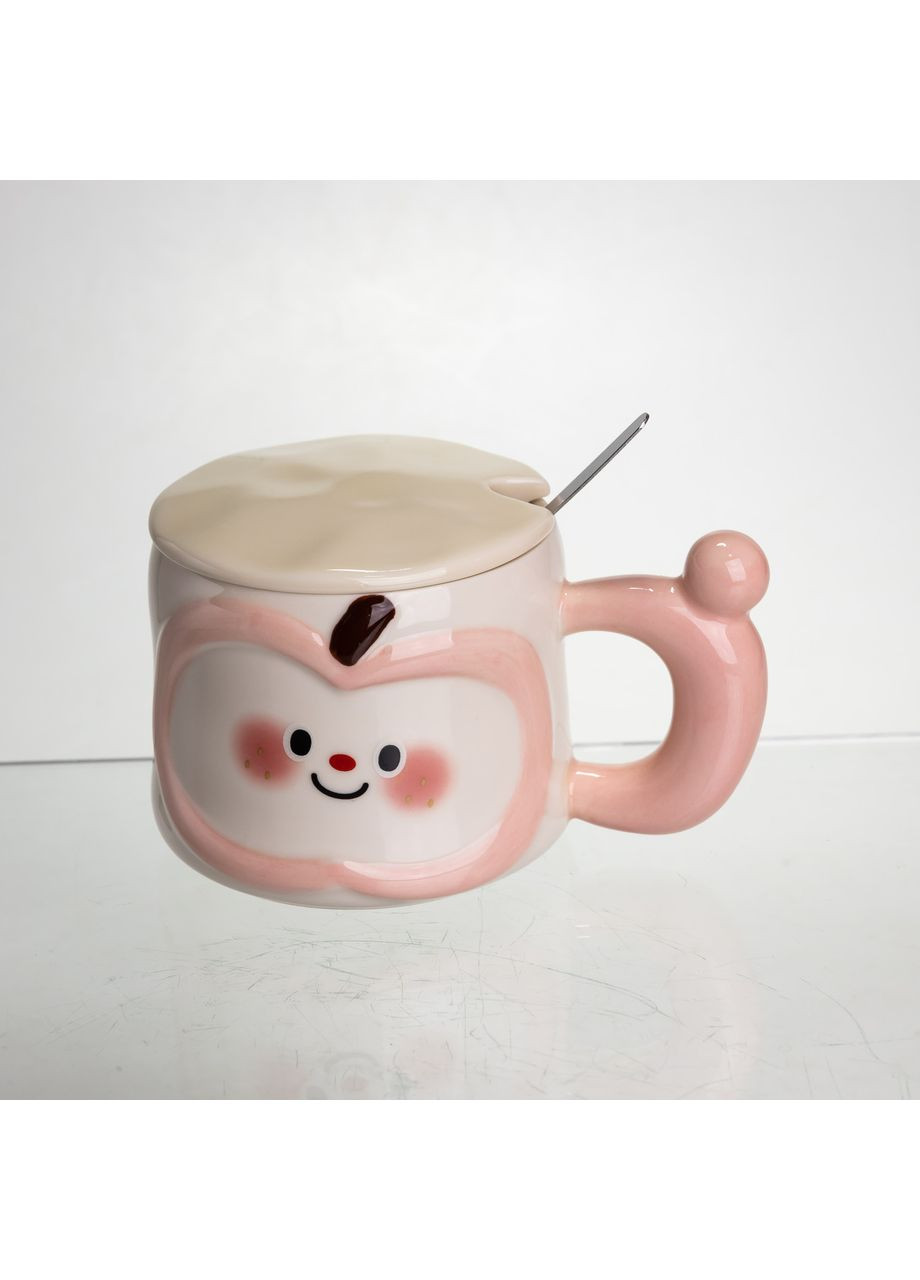 Чашка порцелянова 400 (мл) з кришкою та ложкою, оригінальна кружка на подарунок чашка для дітей Рожевий FM-25C (A-047572) Yiwu (369723993)