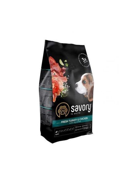 Сухой корм Puppy для щенков всех пород, со свежей индейкой и курицей, 3 кг (*) Savory (323219565)
