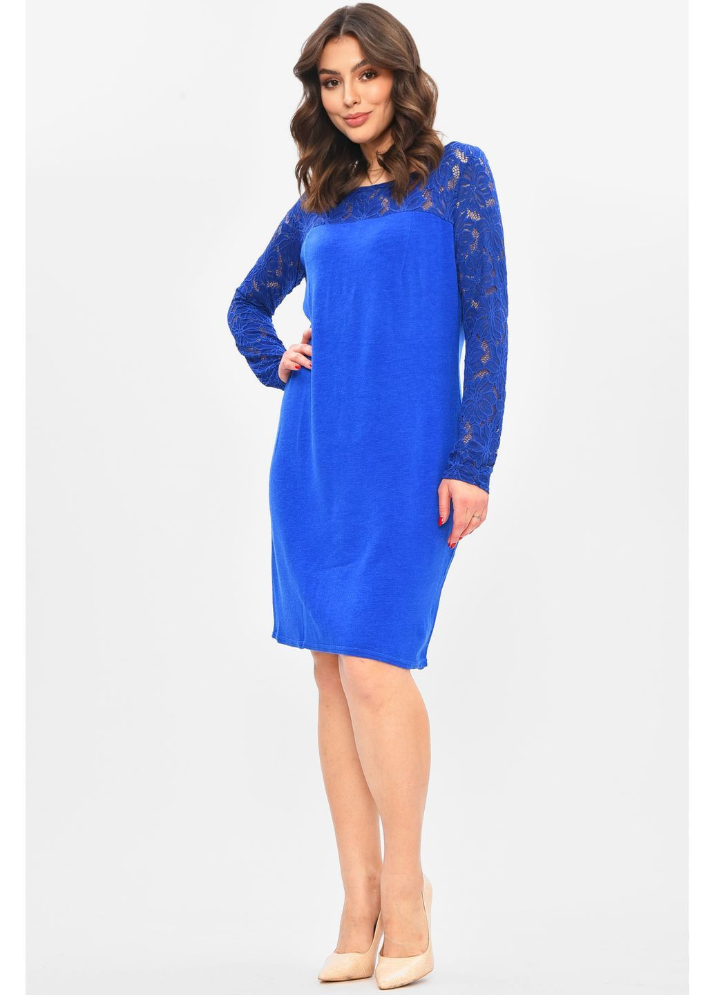 Синя кежуал сукня жіноча однотонна синього кольору з баскою Let's Shop однотонна