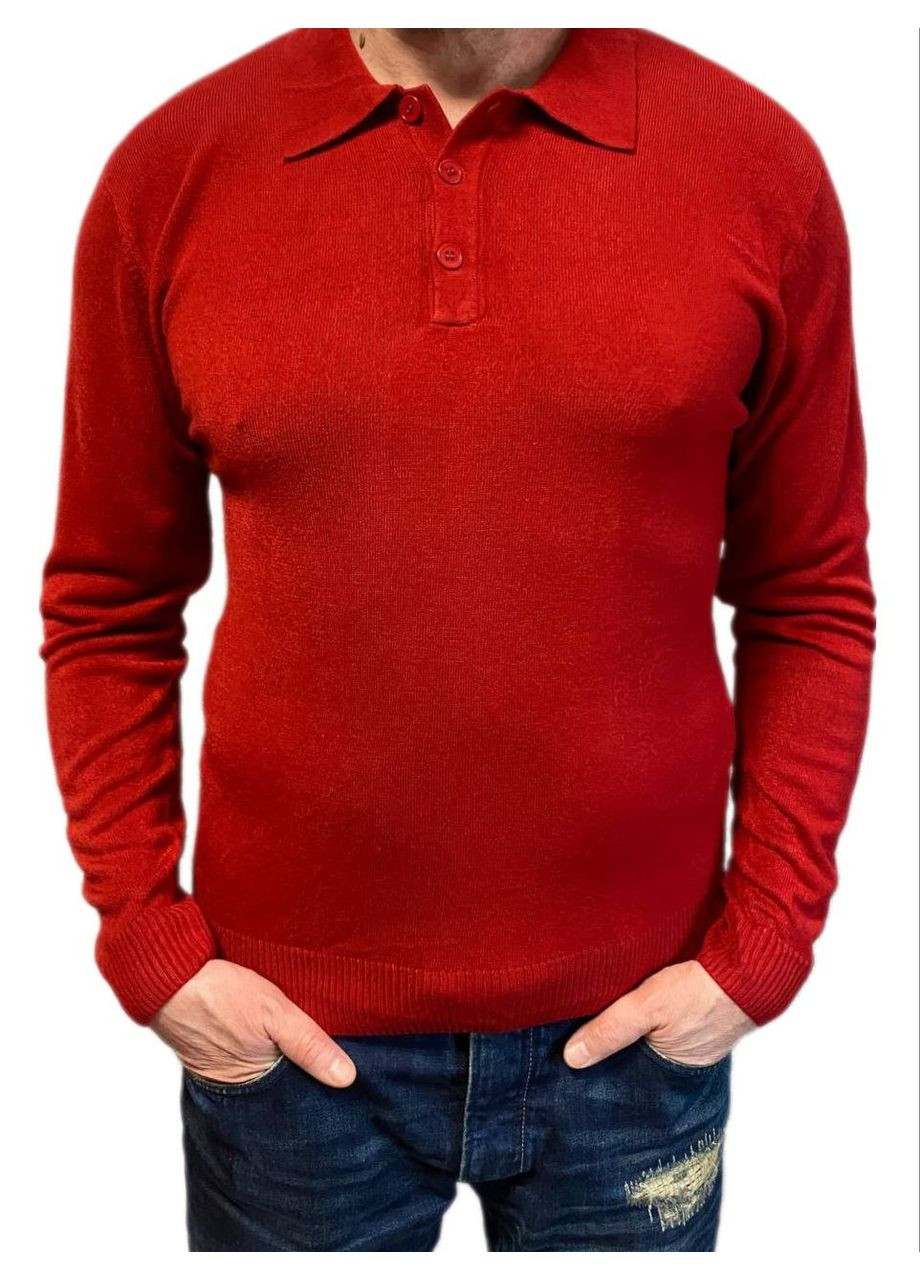 Красный демисезонный кашемировый свитер-поло Wool & Cashmere