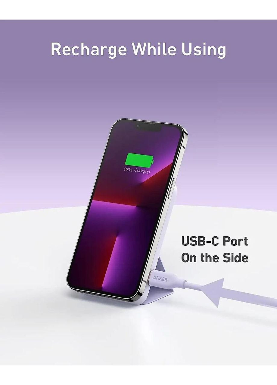 Магнітний павербанк 622 MagGo 5000 mAh 12W з бездротовою зарядкою та підставкою Фіолетовий Anker (349824342)