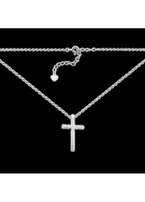Срібне кольє Хрестик на тоненькому ланцюжку без камінців Каштан (342335332)