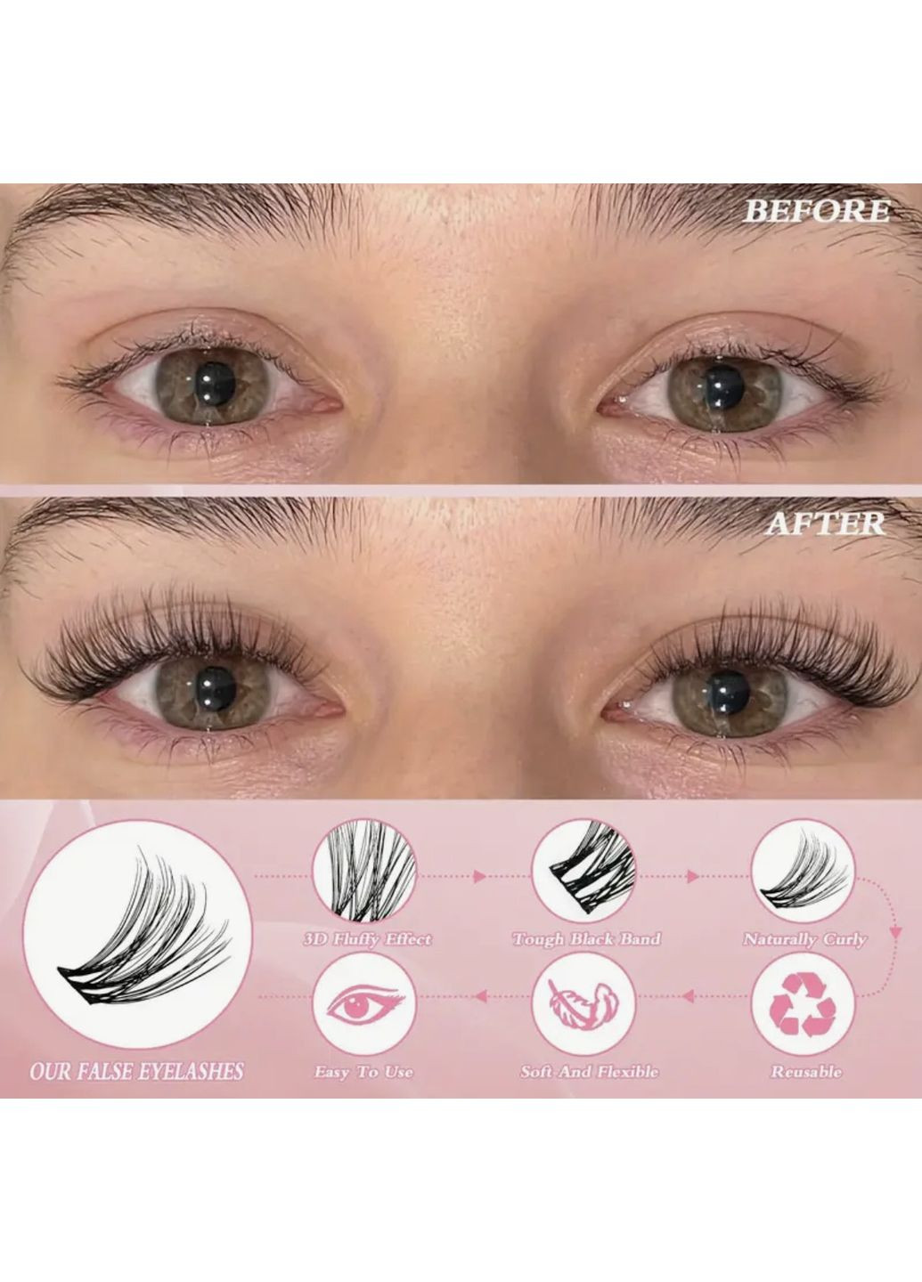 Накладні вій пучкові з клеєм, ремувером та пінцетом. Натуральний ефект довгих вій No Brand (372653053)