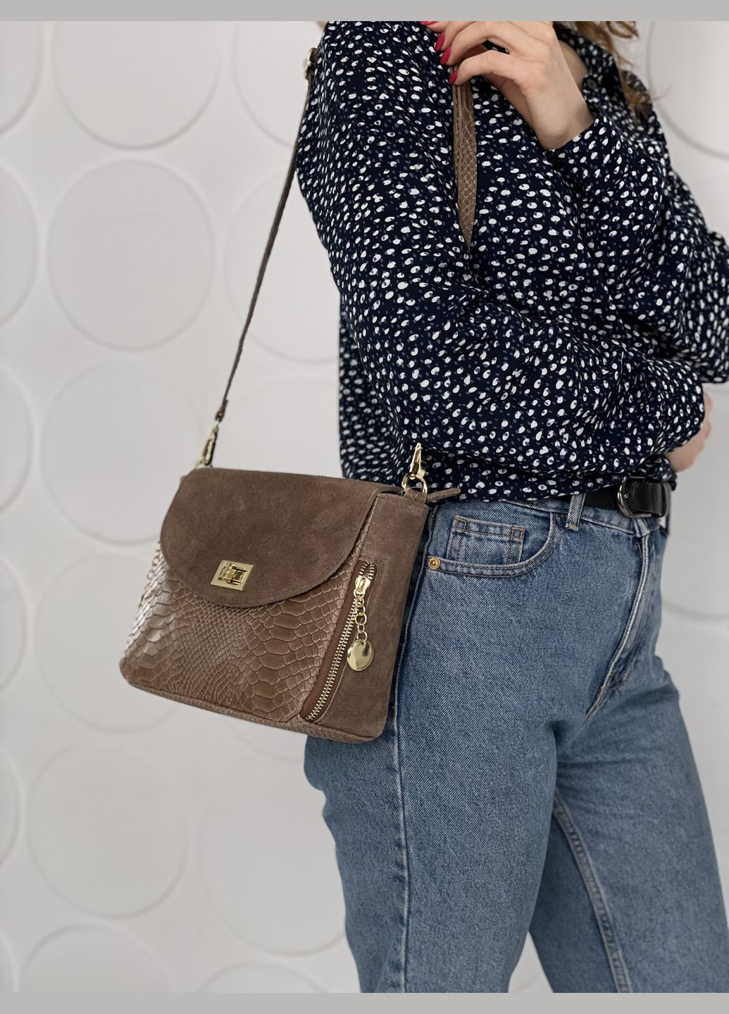 Сумка женская Италия, натуральная кожа и замша, с фактурой змея, кроссбоди через плечо, элегантная Firenze Кросбоді (341251996)