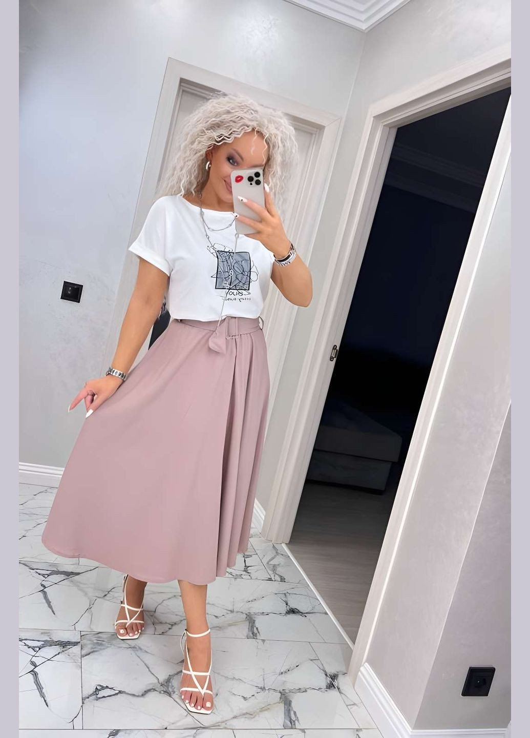 Спідниця +пояс жіноча довга міді 42-56 графіт (темно-сірий) No Brand (332770527)