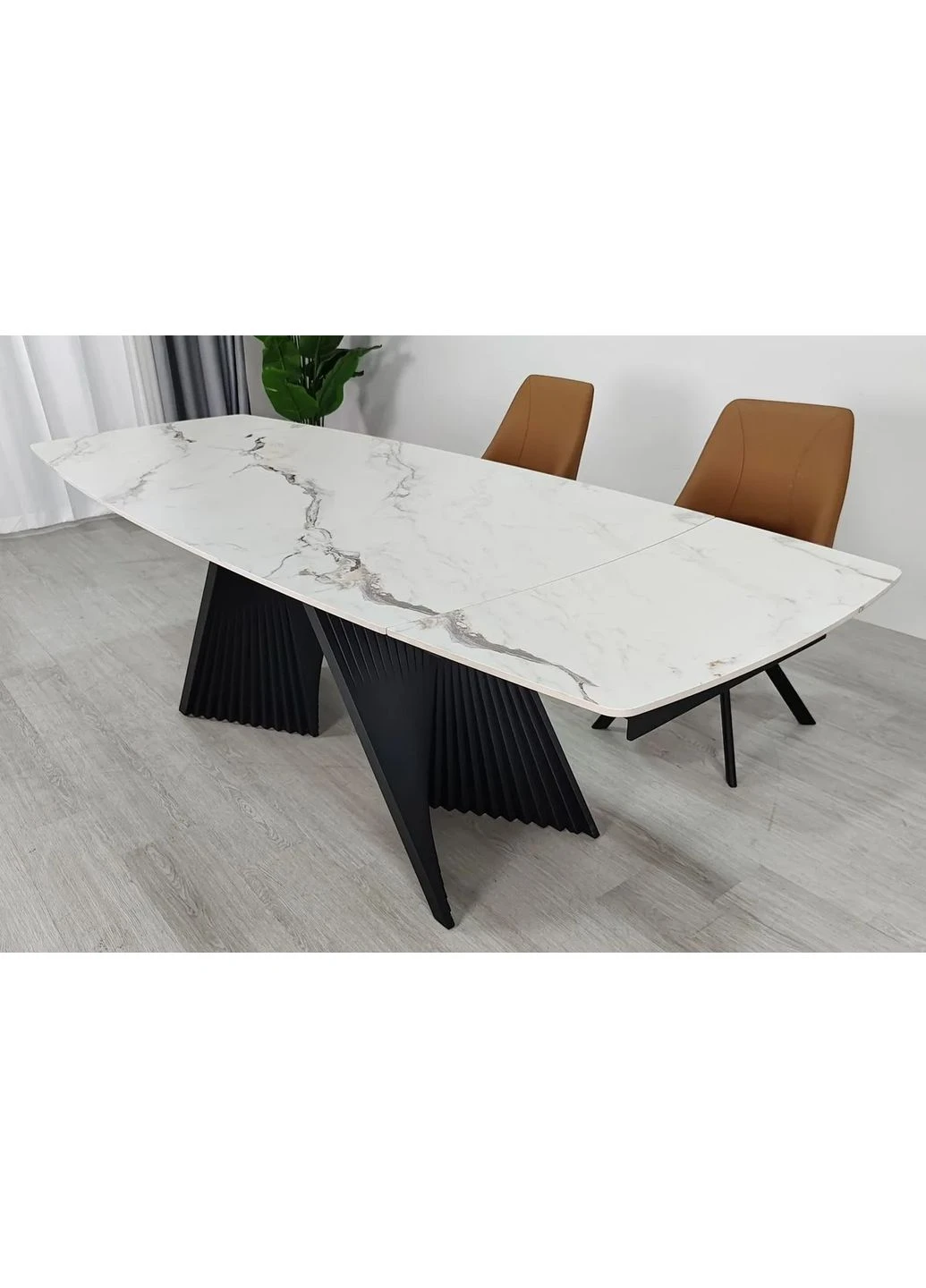 Стіл обідній розкладний EDMUND CERAMIC 160(240)x90 см кераміка білий мат/залізо чорний No Brand (400359779)