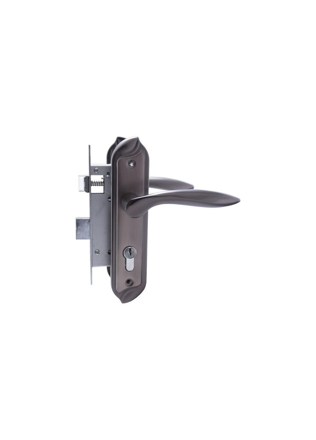 Замок врізний дверний з ручками графіт 58 мм для дерев'яних дверей FZB (332631169)