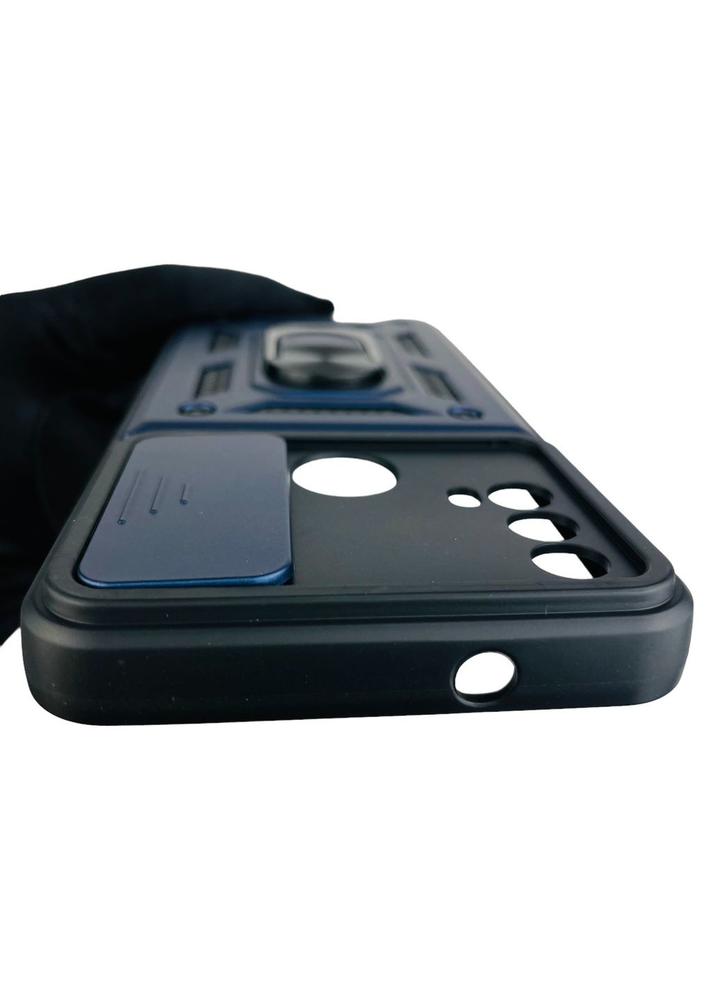 Чехол для Moto E30 XT2158-6 бронированный с кольцом со шторкой на камеру на моторола е30 тёмно-синий rg1 Motorola (366023160)