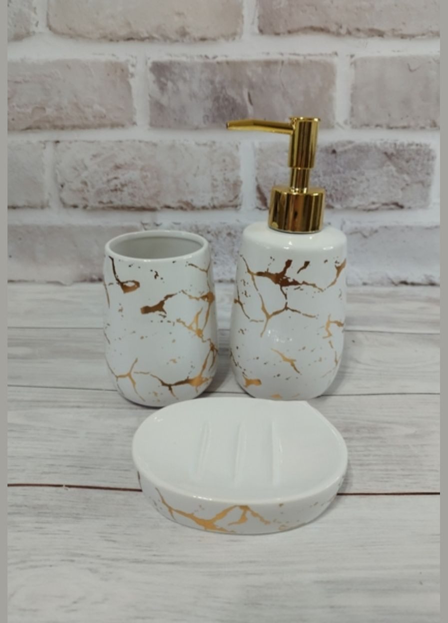 Набор аксессуаров для ванной комнаты Bright керамика 3 предмета белый с золотистым Bona (330254982)