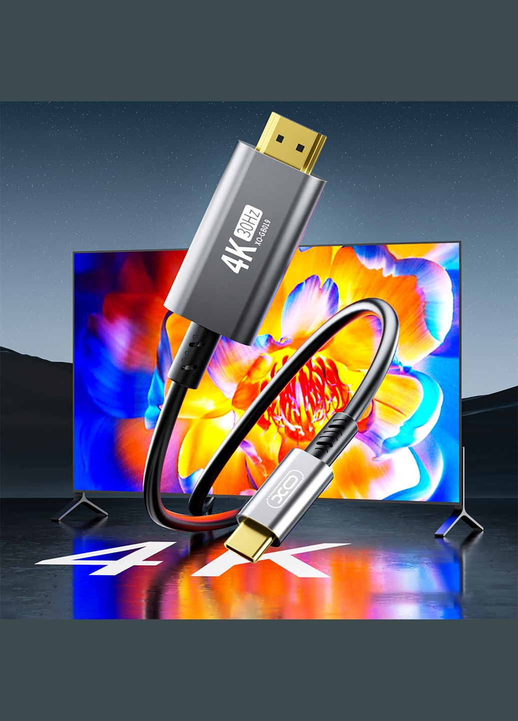 Кабель HDMI V 1.4 - USB Type-C (M/M), 1.8 м, Black (GB019-CHDMI.tranish) XO (341491204)