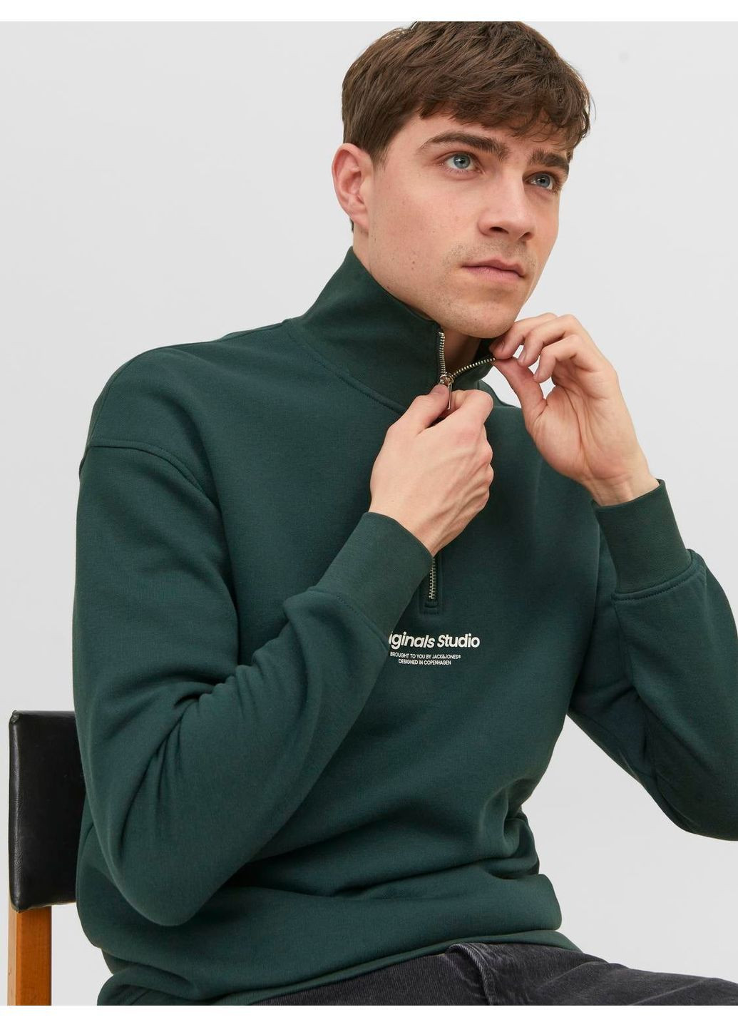 Темно-зелений світшот фліс,темно-зелений з принтом,jack&jones Jack & Jones (372127383)