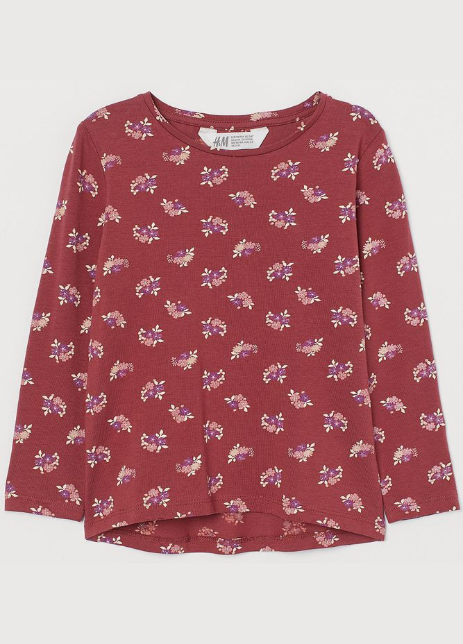 Бордовый демисезонный повседневный лонгслив H&M с цветами