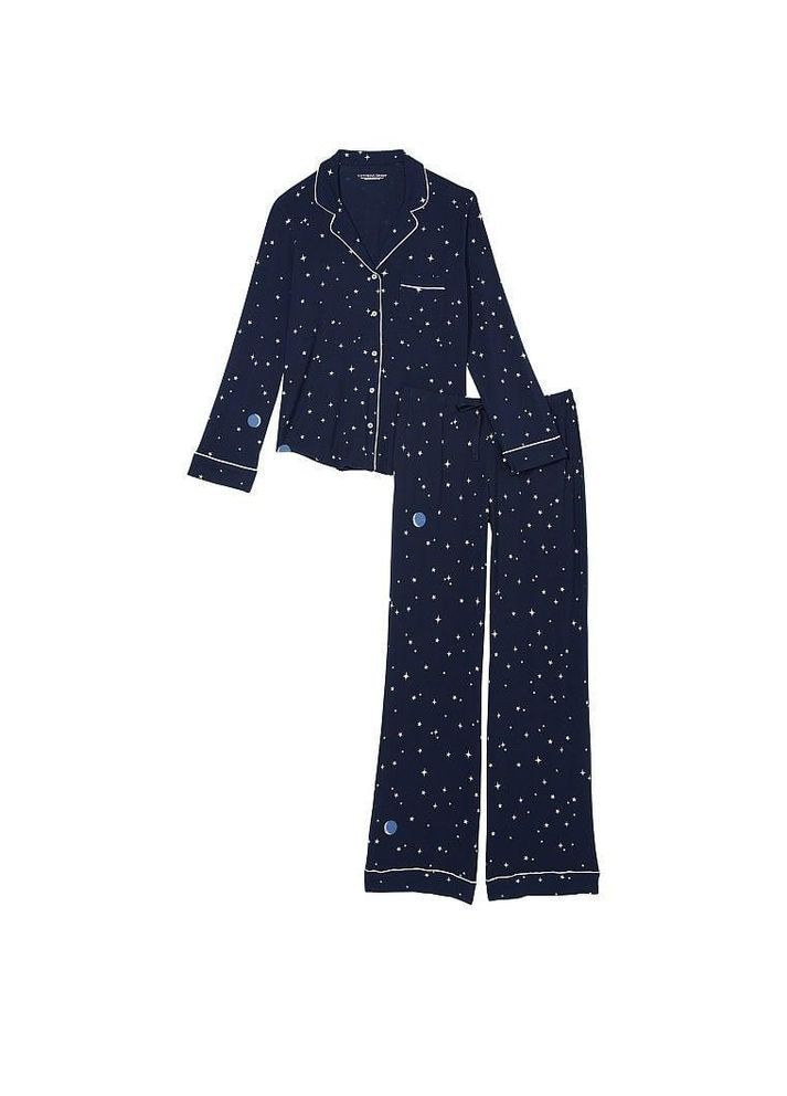 Синя всесезон піжама modal long pajama set модал (сорочка+штани) l синя Victoria's Secret