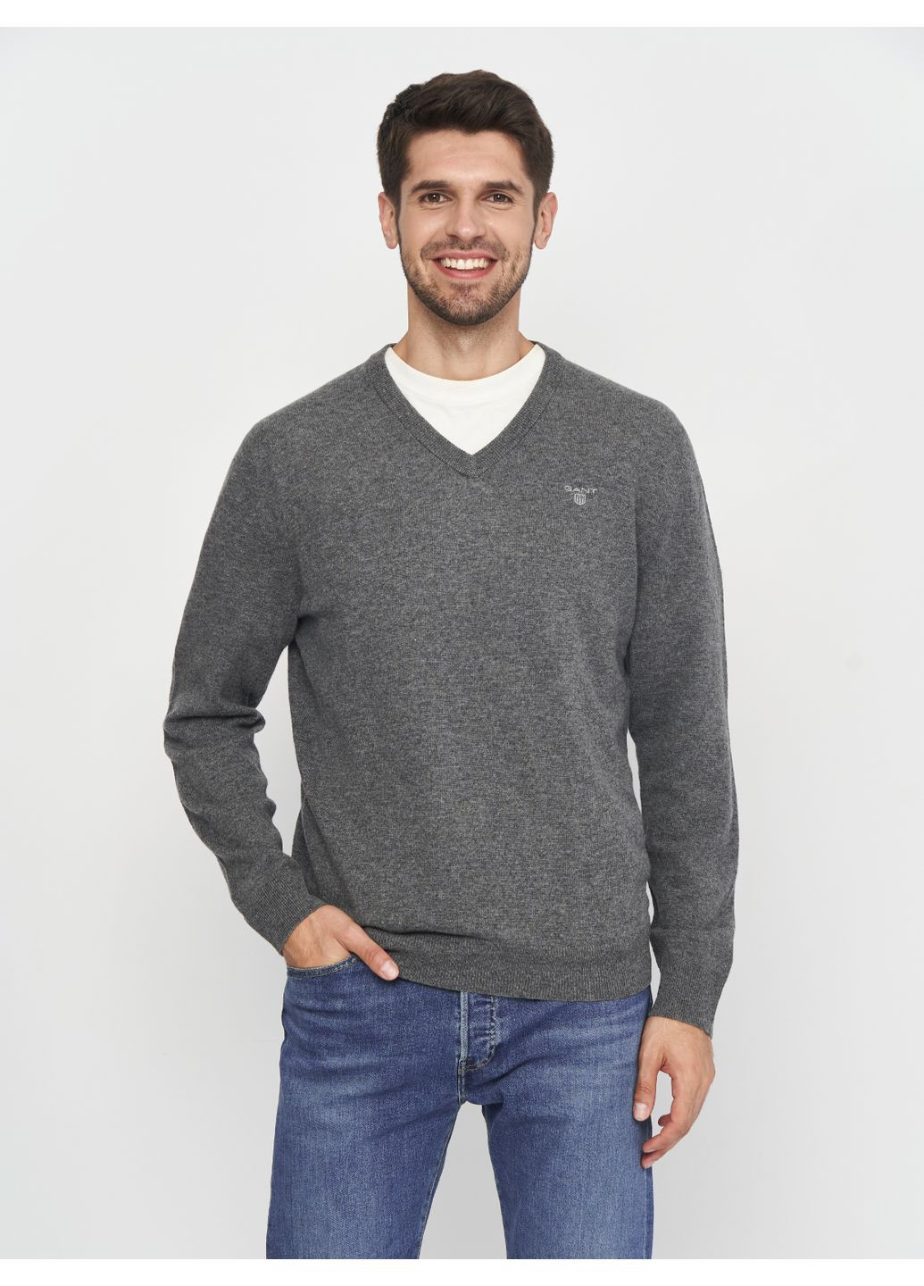 Пуловер Extrafine Lambswool V-Neck 8010520-97 Charcoal Melange Gant (364489500)