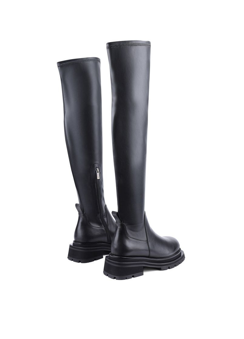 Черные осенние женские ботфорты hn517t-4228-n560k/h552k черная кожа MIRATON