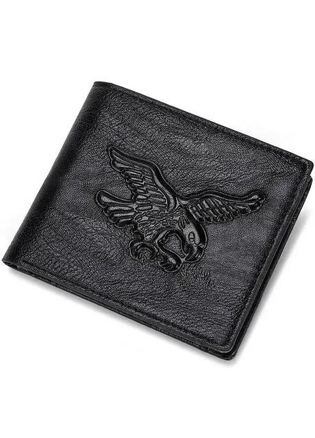 Мужской кошелек короткий черный с рельефом орла из кожзама PU, портмоне с отделением для карт и монет China (354827548)